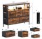 Fabric Chest of Drawers, Rustic Brown, 6 Drawer Dresser with Side Pockets & Hooks, Wide Dresser with Shelves for 45" TV, TV Stand for Bedroom with Power Outlets and LED Light
